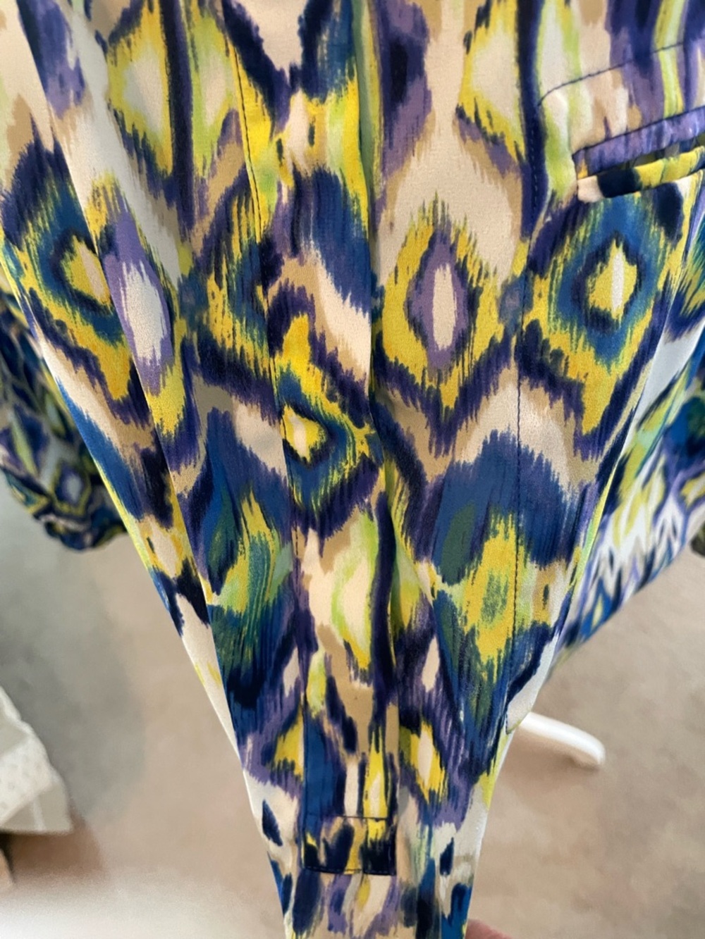 NYDJ Vibrant Ikat-Print Blouse in Blue, Yellow & Green - Picture 8 of 15